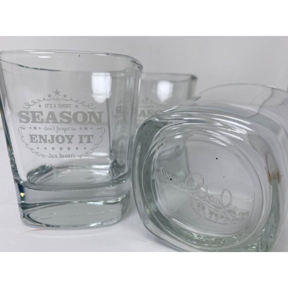 Set of 3 Jack Daniels Bar Whiskey Rocks Square Holiday Glass It’s a Short Season - Picture 2 of 6